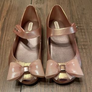 Mini Melissa Rose Gold Bow Shoes